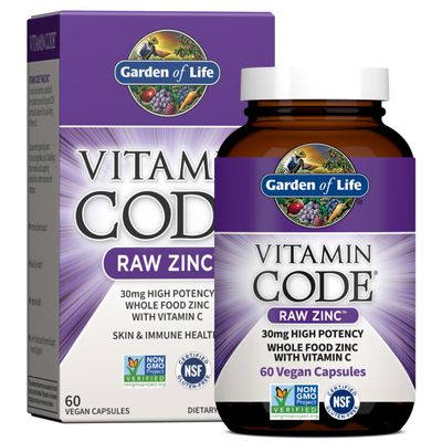 Garden of Life Vitamin Code RAW Zinc 30mg Immune System Support, Skin, Hair & Nails Whole Food Zinc Supplement 60 Vegan Capsules