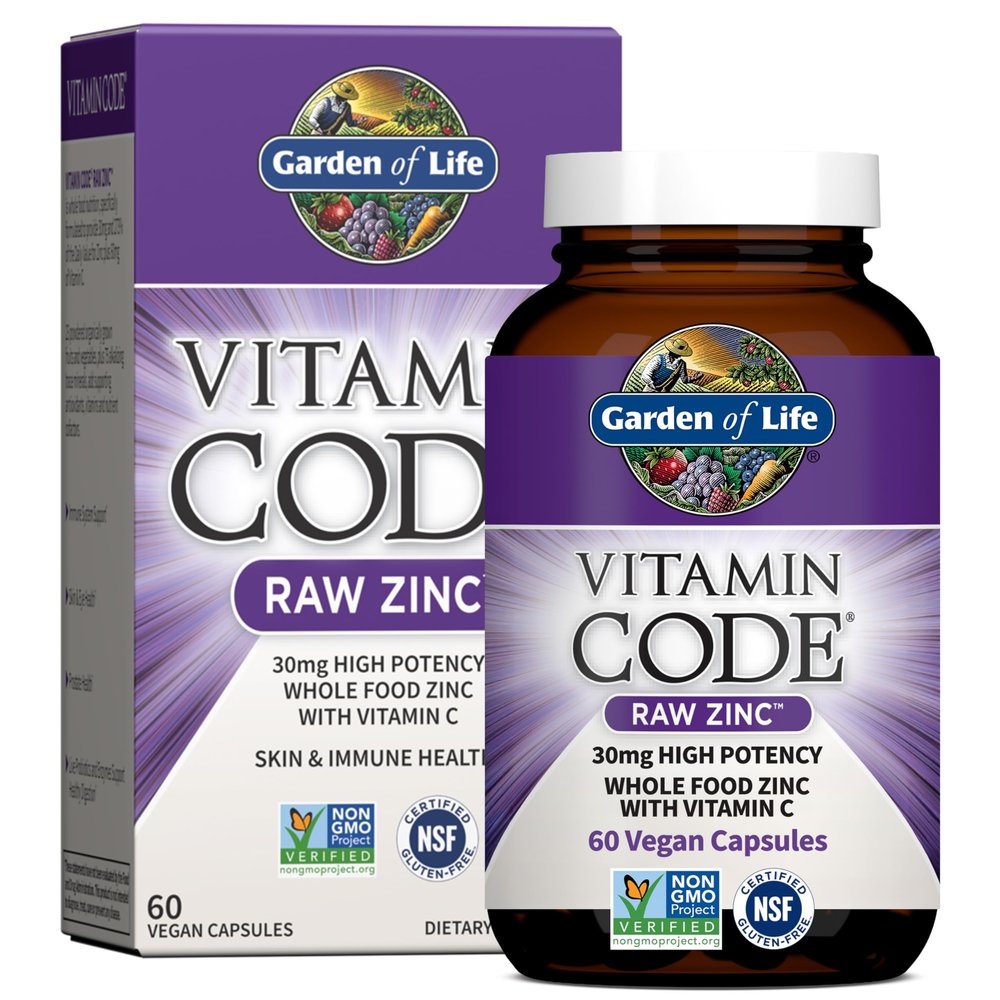 Garden of Life Vitamin Code RAW Zinc 30mg Immune System Support, Skin, Hair & Nails Whole Food Zinc Supplement 60 Vegan Capsules