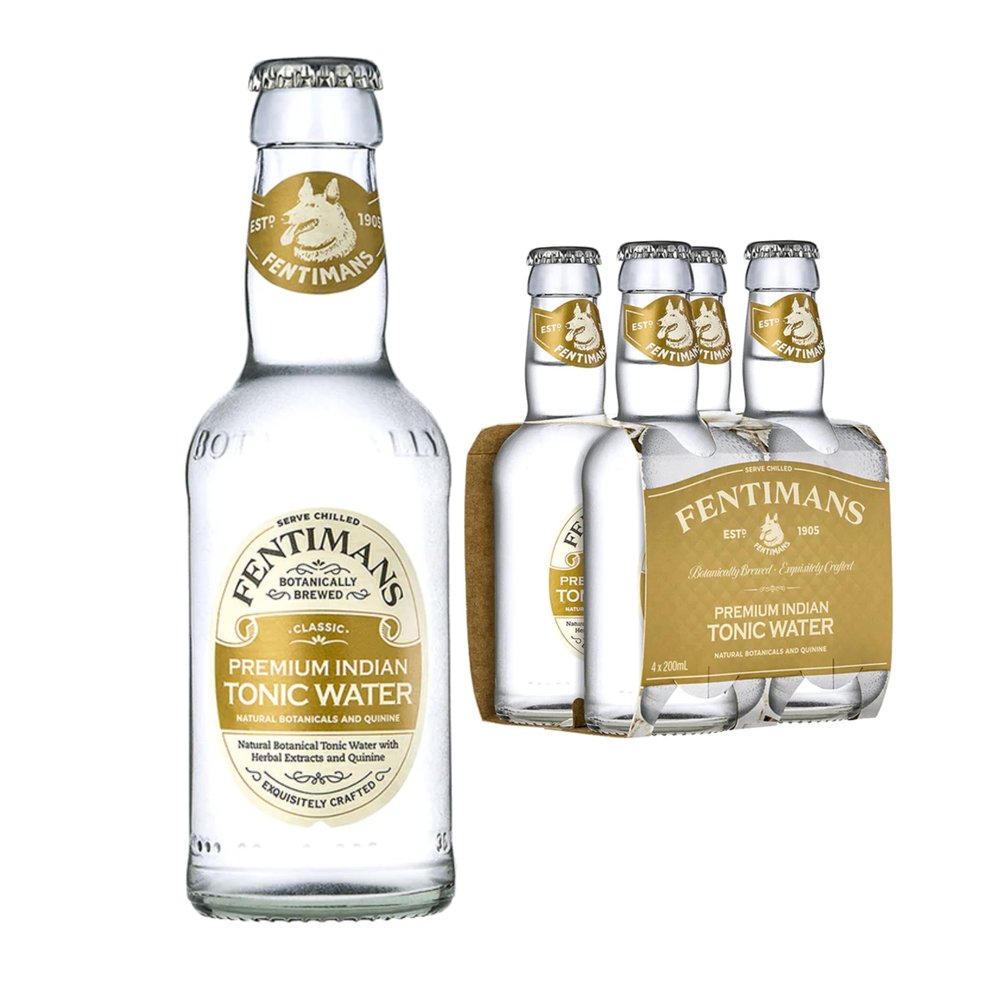 Fentimans Premium Indian Tonic Water - Botanically Brewed Water - Infused with Sicilian Lemon Oil & Lemongrass Extract - Low Calorie, Gluten Free and Vegan Friendly Soft Drinks - 4 x 200ml
