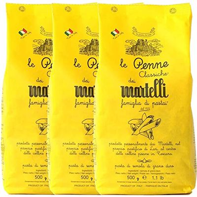 Penne Pasta from Tuscany by Martelli 3 Packs (3 x 500g) Homemade Production - Italian Artisan Pasta Gourmet Deli