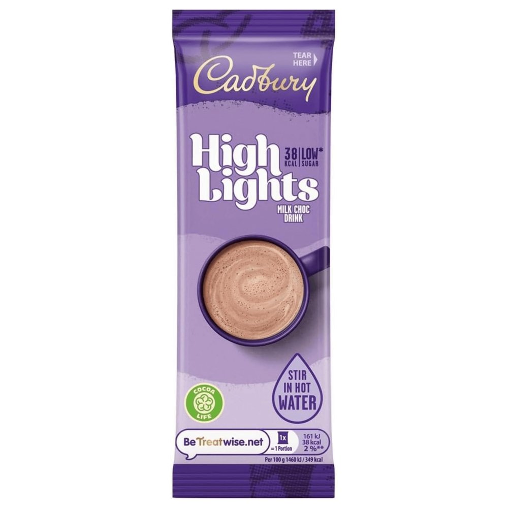 Cadbury Highlights Instant Hot Chocolate Sachets, Low Calorie Hot Chocolate Mix, Approximately 11 Servings, 30 x 11 g Sachets Per Box (1 Box Total)