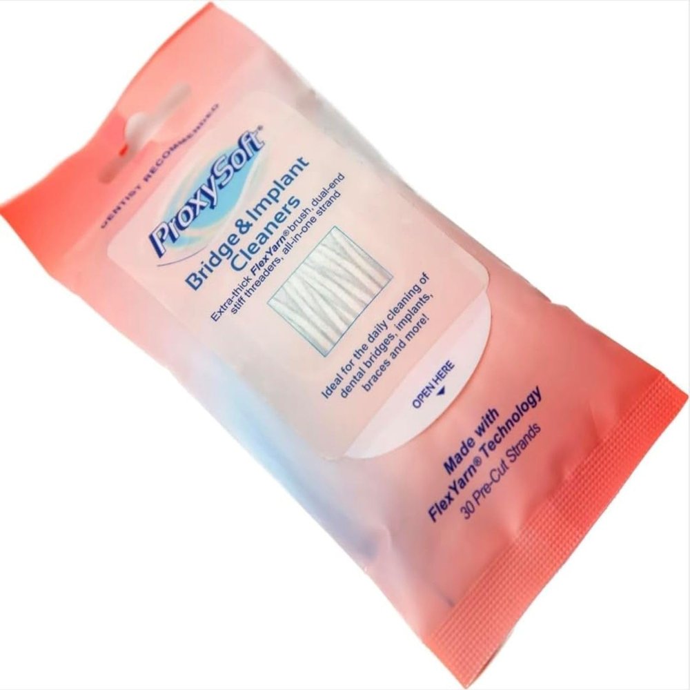 Proxysoft Dental Floss for Bridges and Implants 30 Strands - Floss Threaders for Bridges, Dental Implants, Braces with Extra-Thick Proxy Brush for Optimal Oral Hygiene -Teeth Bridge and Implant Cleaners