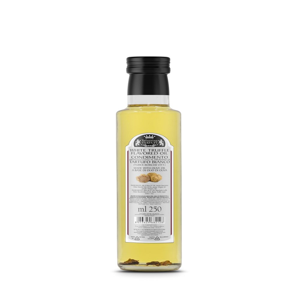 Valnerina Tartufi White Truffle Oil | Truffle Flavoured Olive Oil Condiment for Gourmet Cooking & Seasoning | Bottle 250 ml.