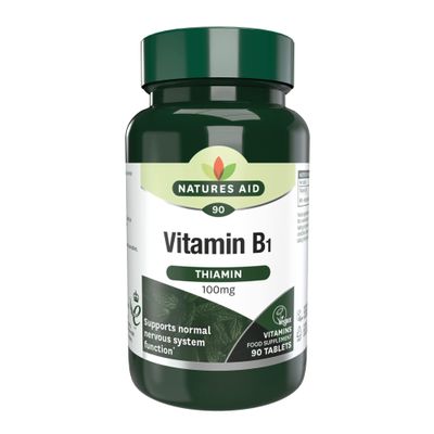 Natures Aid Vitamin B1 100mg Thiamine Tablets  High Strength Food Supplement  Supports Energy Metabolism, Nervous System, Heart & Mind  Vegan, Gluten-Free, Non-GMO  90 Tablets