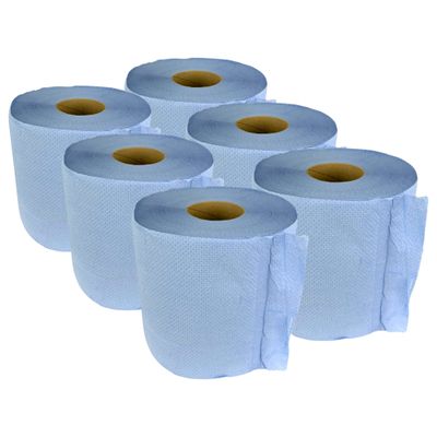 6 PACK EMBOSSED BLUE CENTREFEED 2 PLY PAPER HAND TOWEL WIPING ROLLS