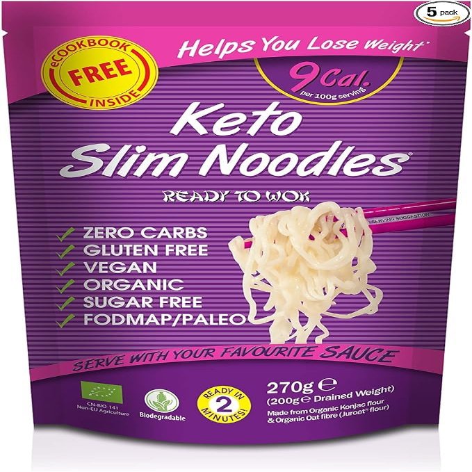 Eat Water Keto Slim Shirataki Noodles (Pack of 5 x 270g) Organic Konjac Flour & Oats Noodles, Zero Carb, Low Calorie, Gluten, Fat & Sugar Free, Vegan High Fibre Ready to Eat, Paleo Diet Friendly