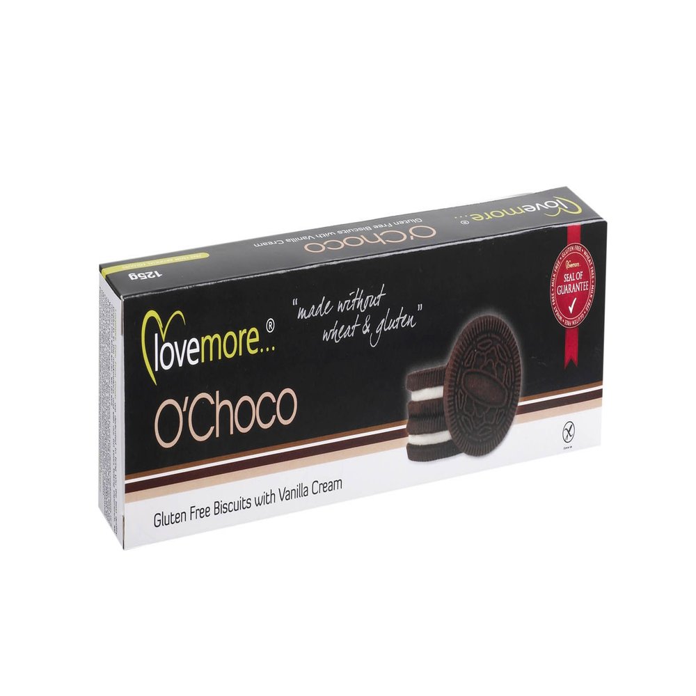 Lovemore Gluten-Free O'choco Biscuits 125 g Approx. 8 Biscuits per pack (Case of 8, Total of 64 O'Chocos)