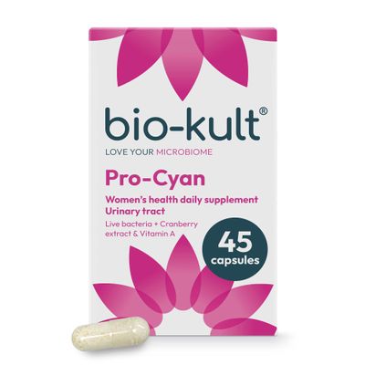 Bio-Kult Pro-Cyan 2 Live Bacterial Strains with Cranberry Extract (36mg PACs) & Vitamin A | Urinary Tract & Immune Support | Probiotic Supplement | Suitable for Travel & Antibiotics | 45 Capsules