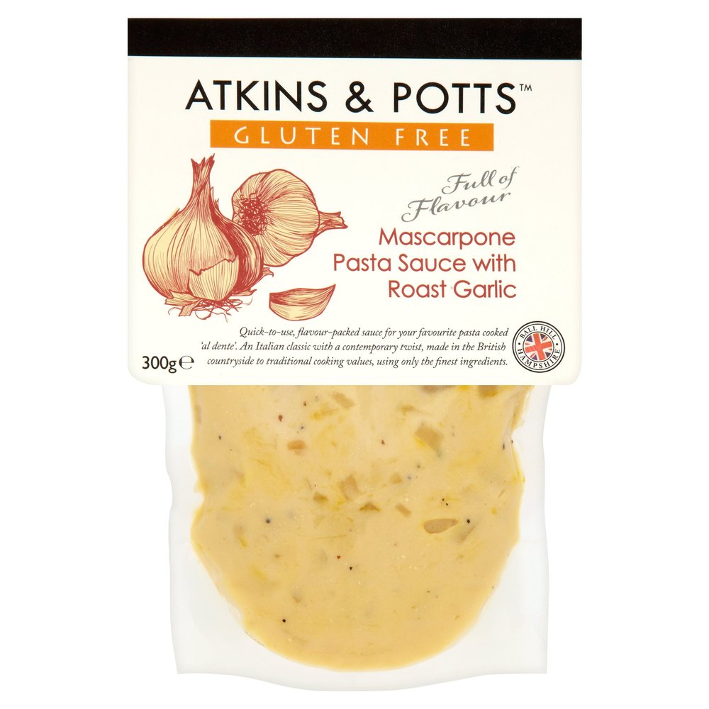 Atkins and Potts Gluten Free Mascapone Pasta Sauce with Roast Garlic 300g (Pack of 6)