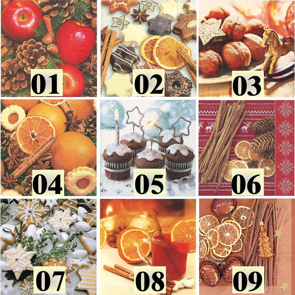 20 Napkins Motif Selection Possible Christmas Apple with Nuts - Apples & Nuts