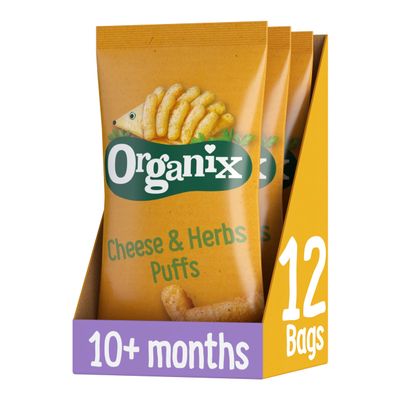 Organix Cheese & Herb Puffs Toddler Snack Puffs 10+ Months Multipack 4x15g (Pack of 3)