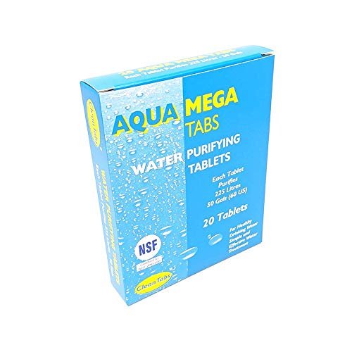 Clean Tabs 040781 Aqua Mega Water Purifying Tablet, Blue, Pack of 20