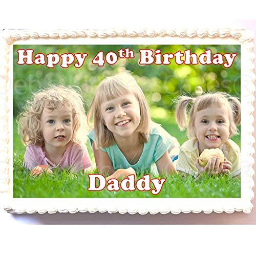 Your Own Photo + Message Personalised Cake Topper by Deb's kitchen Cakes Edible Wafer A4 Rectangle