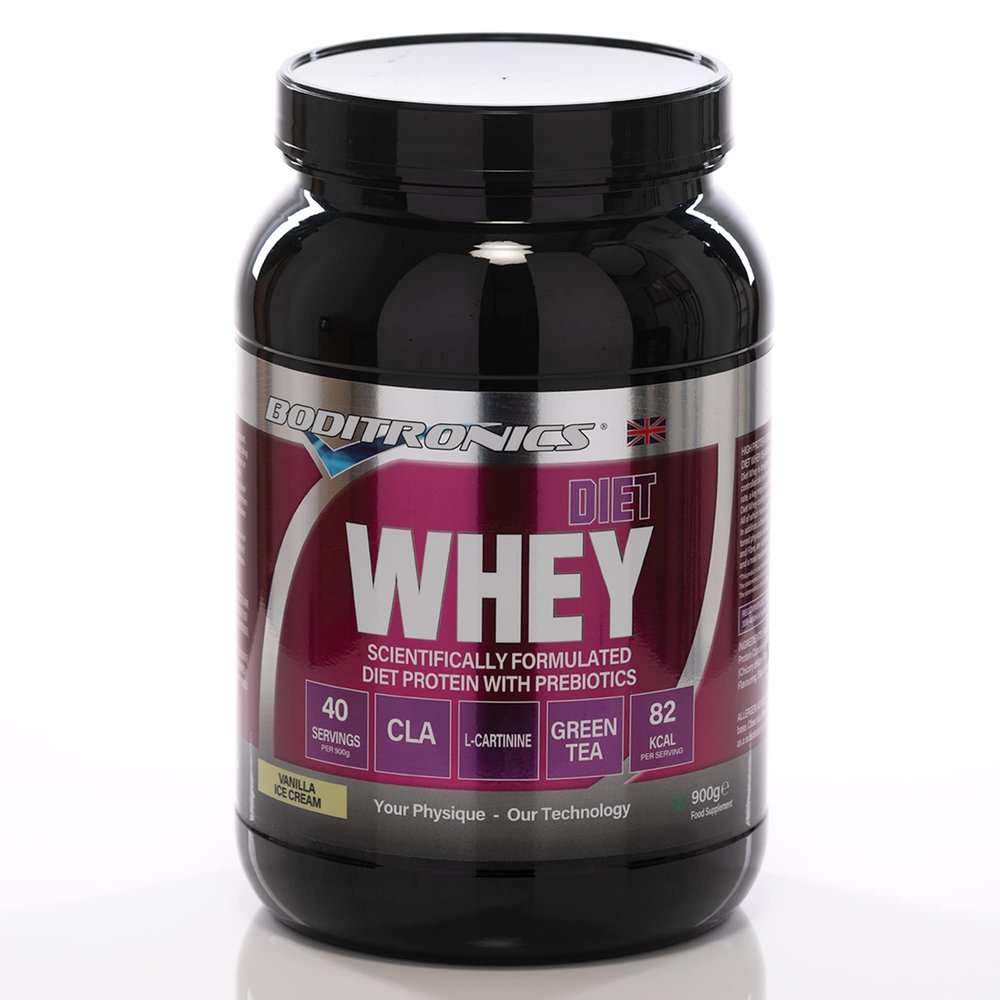 Boditronics Diet Whey Protein Powder with High Protein Blend and High doses of CLA, Vitamins C & E for Lean whey Protein Shake Powder (Vanilla Ice Cream, 900g)