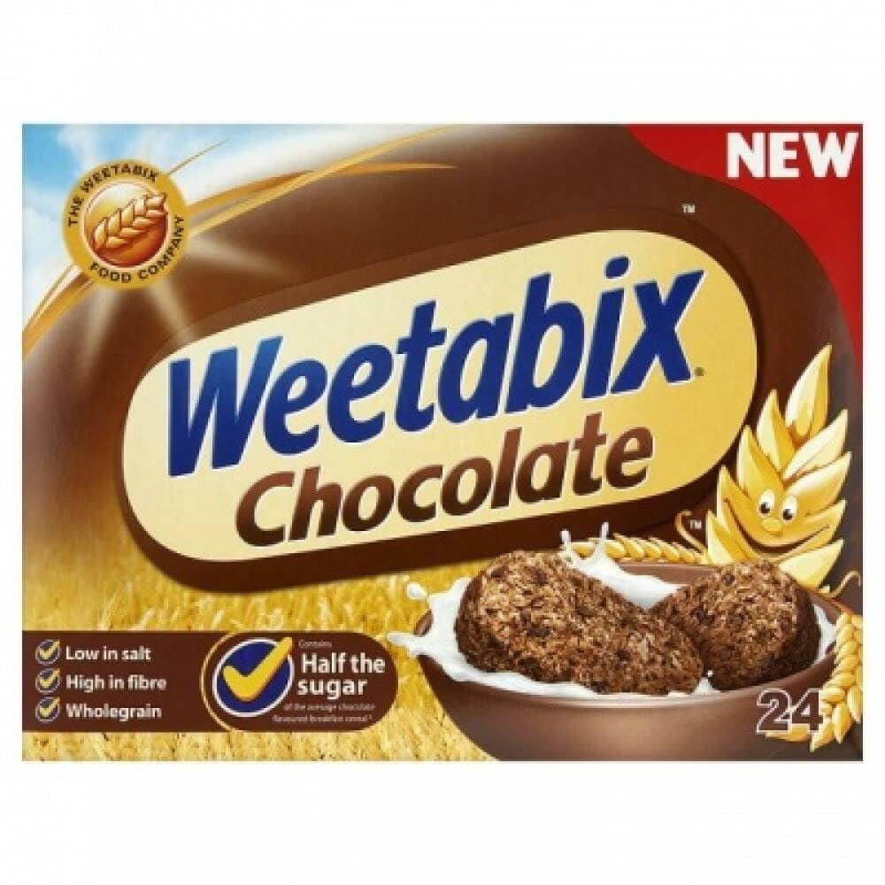 Weetabix Chocolate 24 Biscuits  Chocolate Chip Wheat Breakfast  100 percent Wholegrain & High Fibre  Source of Iron & Vitamin B1  UKs No.1 Cereal