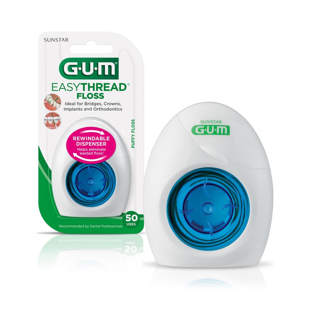 GUM EasyThread Floss, Orthodontic Dual Ended Threader, Rewindable Spool, Interdental Cleaning, 50 Uses