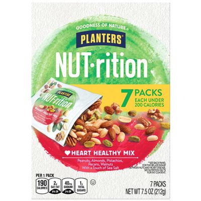 PLANTERS NUT-rition Heart Healthy Mix with Walnuts, 7.5 oz Box (Contains 7 Individual Pouches) - On-the-Go Snack, Work Snack, School Snack and Active Lifestyle Snack - Great Camping Snacks - Kosher