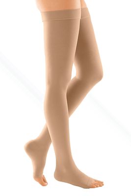 medi Duomed Soft (BS CCL 2) Compression Stockings Thigh Length with Silicone topband Open Toe Beige Large