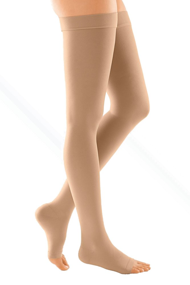 medi Duomed Soft (BS CCL 2) Compression Stockings Thigh Length with Silicone topband Open Toe Beige Large