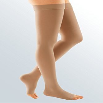 Medi Duomed Soft Class 3 25-35 mmHg Thigh Hold Ups Open Toe Beige Small