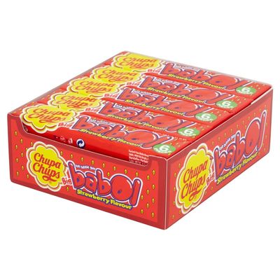 Chupa Chups Big Babol Bubble Gum, Strawberry Tongue Painter Sweets, Suitable for Vegetarians - 20 x 6 Piece Packs
