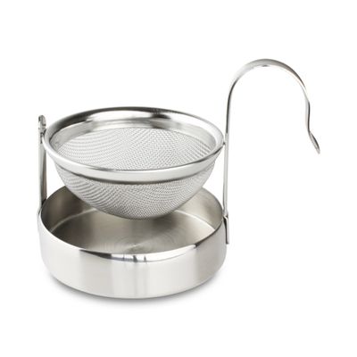 Caf Ol Carded Mesh Tea Infuser/Strainer with Drip Bowl Caddy, Stainless Steel, 8.5 x 5.7 x 6.2 cm