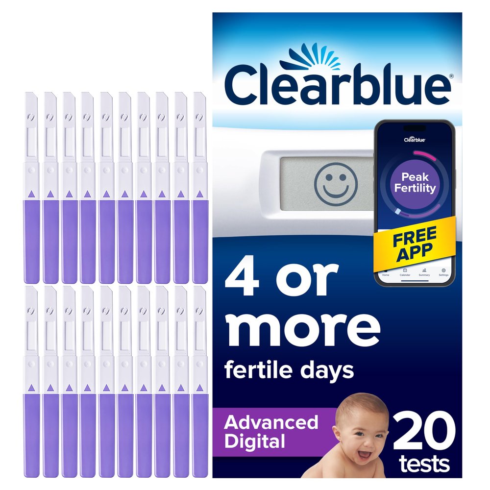 Clearblue Advanced Digital Ovulation Test Kit (OPK) Double Your Chances Of Getting Pregnant, 1 Digital Holder And 20 Ovulation Tests, Try The FREE Clearblue Period & Cycle Tracker App