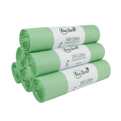140 Litre x 60 Bags BioLiner Compostable Wheelie Bin Liner - Biodegradeable Sacks/Liners - EN 13432 - Compostable 140L Bags with Composting Guide