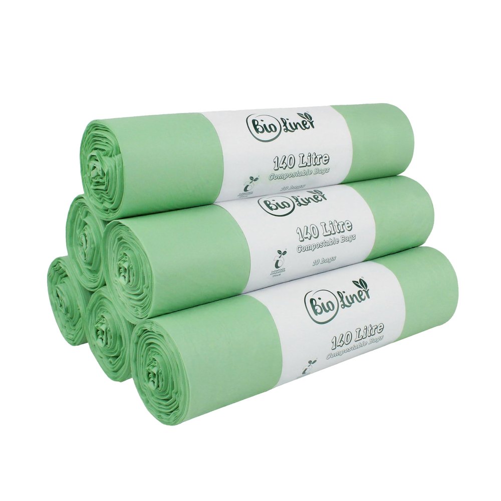 140 Litre x 60 Bags BioLiner Compostable Wheelie Bin Liner - Biodegradeable Sacks/Liners - EN 13432 - Compostable 140L Bags with Composting Guide