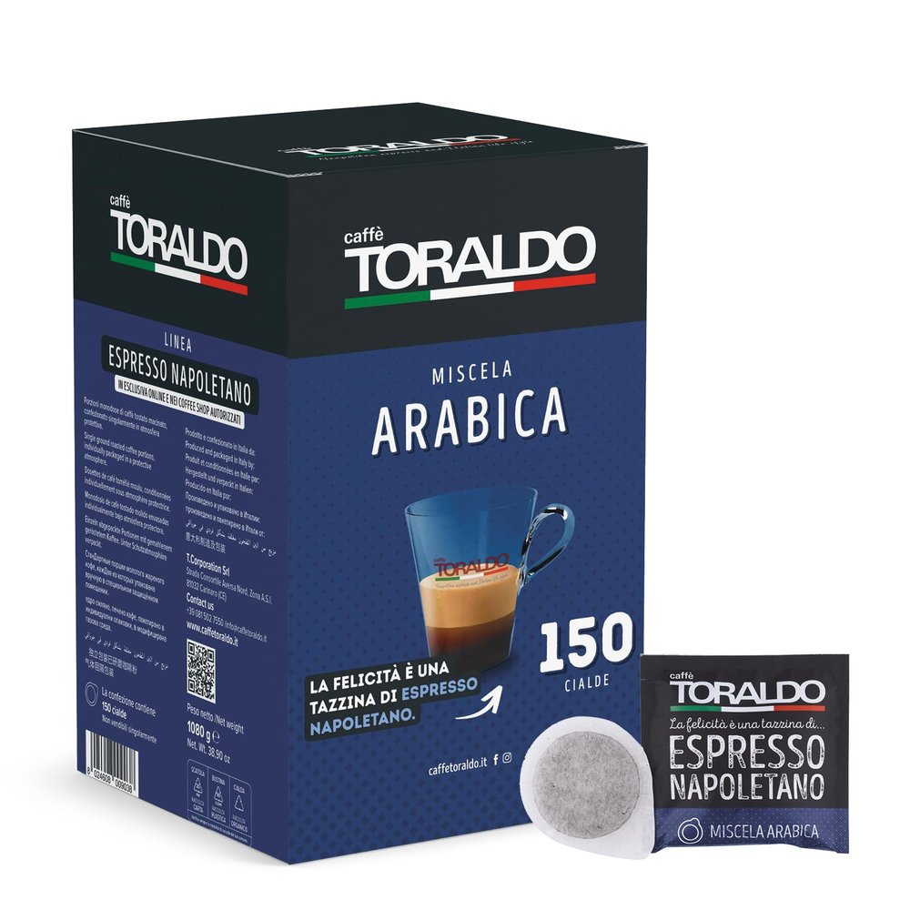 CAFF TORALDO - ESE SYSTEM COFFEE PODS- RECYCLABLE PODS MISCELA Arabica - Box 150 PODS ESE44 7g