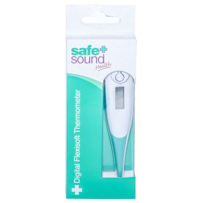 Safe + Sound Flexible Tip Digital Thermometer for Adults, Children and Babies Oral, Underarm or Rectal Temperature Readings. Batteries Supplied