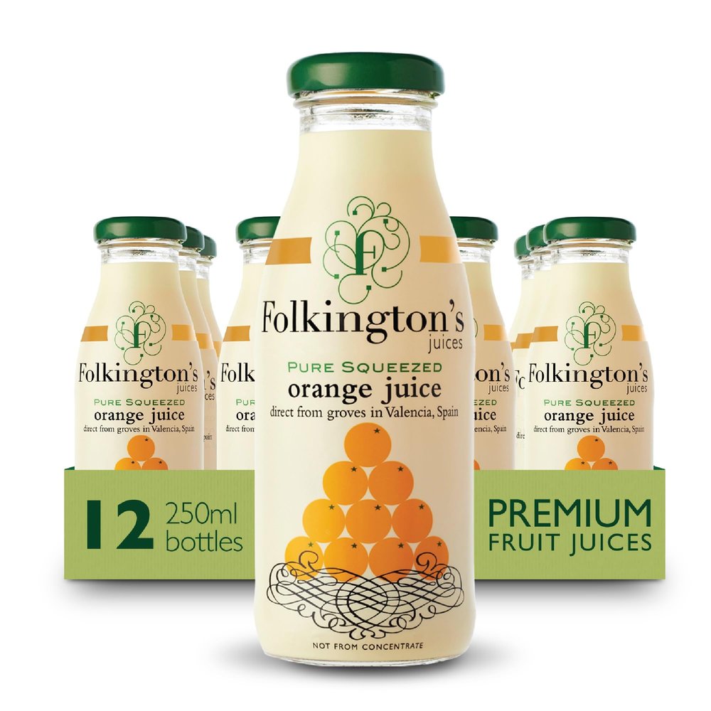 Folkingtons Pure Pressed Valencia Orange Juice - 12 x 250ml Bottles