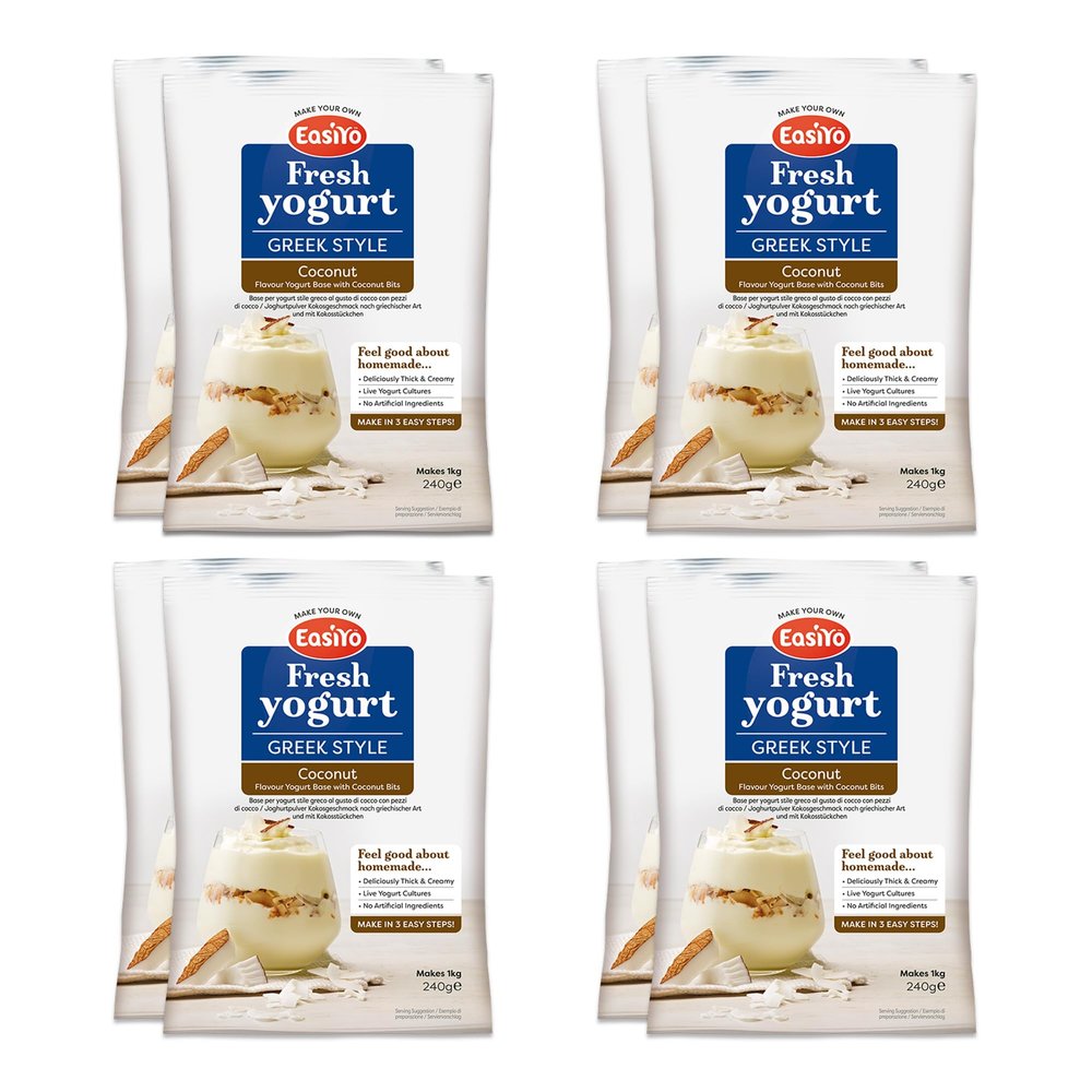 EasiYo Yogurt Greek Style Coconut With Coconut Bits 8 Pack Yoghurt