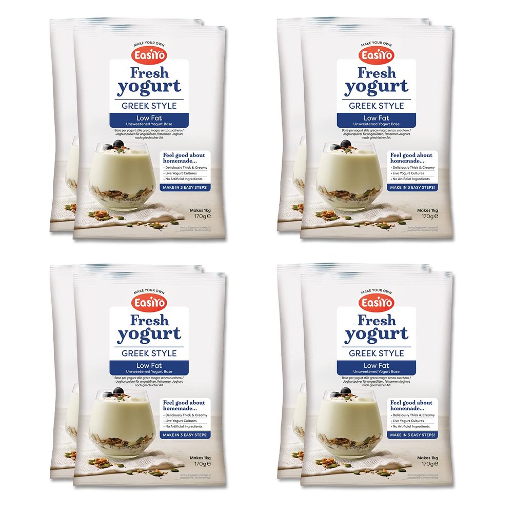 EasiYo Greek Style Low Fat Yogurt 8 Sachet Pack | Each Sachet Makes 1KG of Yoghurt