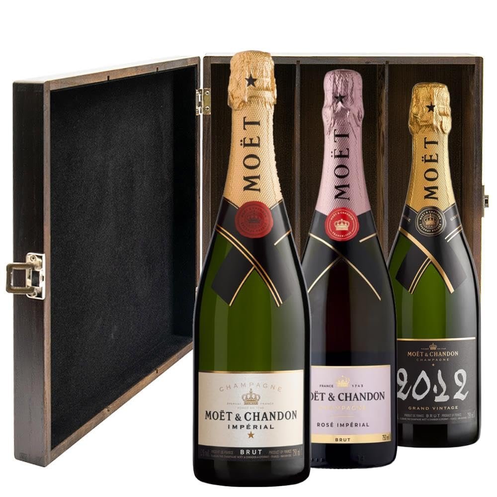Moet and Chandan The Mixed Collection in Luxurious Stained Wooden Box with Hinged Lid and Clasp NV 75 cl (Case of 3)