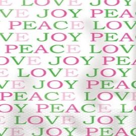 16-Count Elise Premium Patterned Paper Guest Napkins, Pink Sugar-Love, Peace and Joy