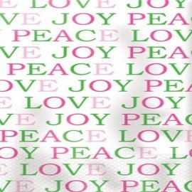 16-Count Elise Premium Patterned Paper Guest Napkins, Pink Sugar-Love, Peace and Joy
