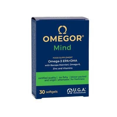 OMEGOR Mind Omega 3 and Bacopa Monnieri - Memory and Focus Supplement for Kids and Senior with Borage Oil, Zinc and Vitamin B (30 Capsules)