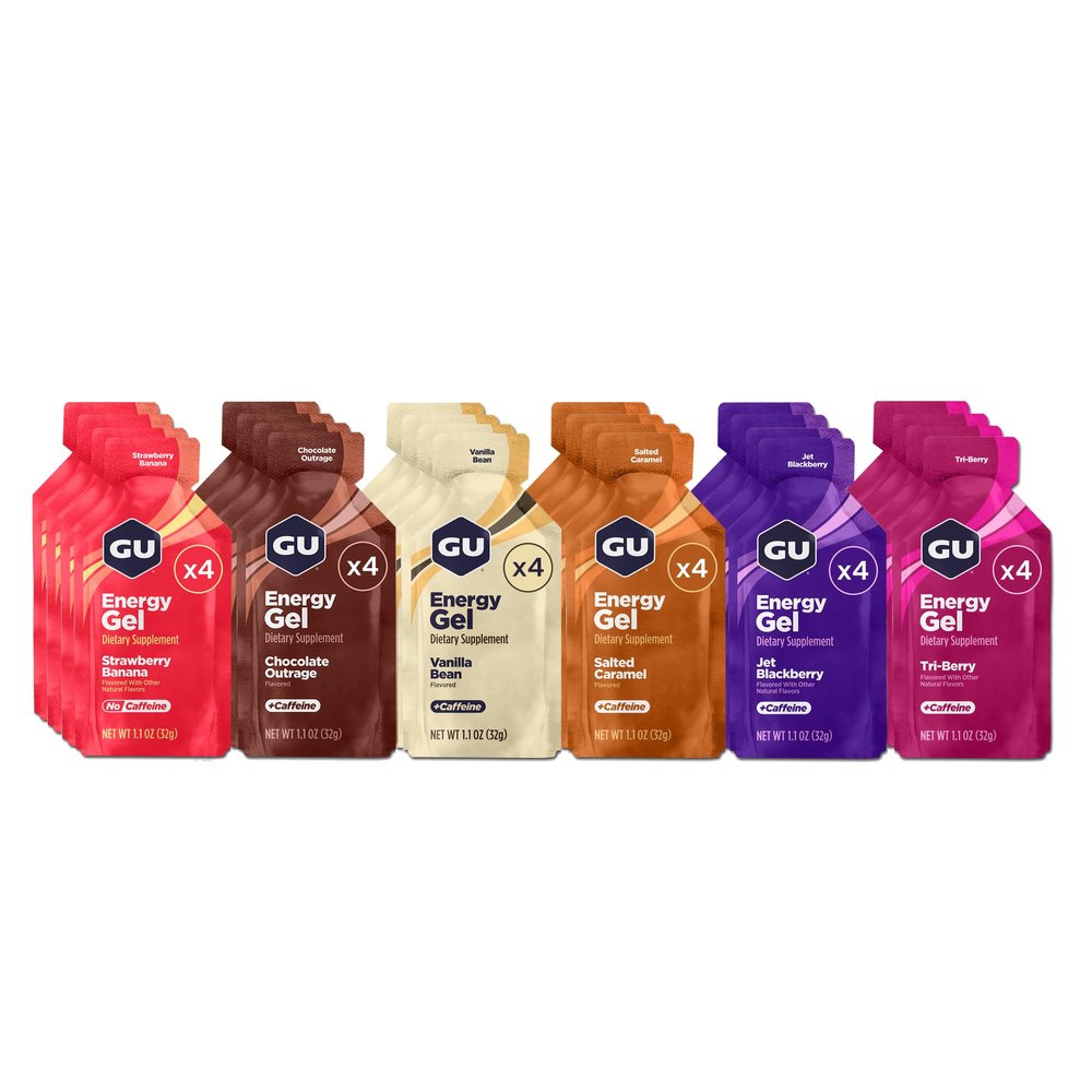 GU Original Energy Gels, Bestsellers Mixed 24 Pack - 100 Calorie Energy Gel with Carbohydrates, Caffeine, BCAAs and Electrolytes - Pre-Workout Fuel for Running, Cycling, Triathlon and Endurance Sports