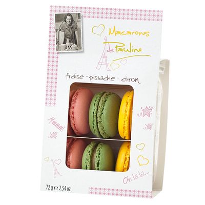 6 x Assorted Flavours Macarons de Pauline 72g (Strawberry, Pistachio & Lemon)