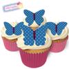 12 Edible Polka Dot Wafer Butterflies & Polka Dot Muffin Cases: Blue view 1