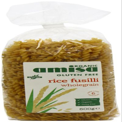 Amisa Organic Gluten Free Fusilli Wholegrain Rice 500g (Pack of 5)