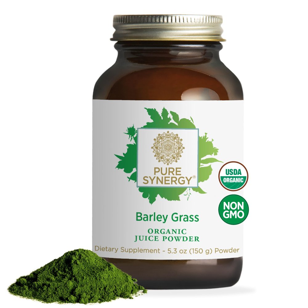 PURE SYNERGY Organic Barley Grass Juice Powder | Chlorophyll-Rich Greens Powder | Cold-Pressed Barley Grass Juice | for Energy, Detox, and Digestion Support (150g Powder)