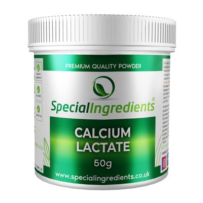 Special Ingredients Calcium Lactate Powder 50g Premium Quality Suitable for Vegans & Vegetarians, Non-GMO, Gluten Free - Recyclable Container