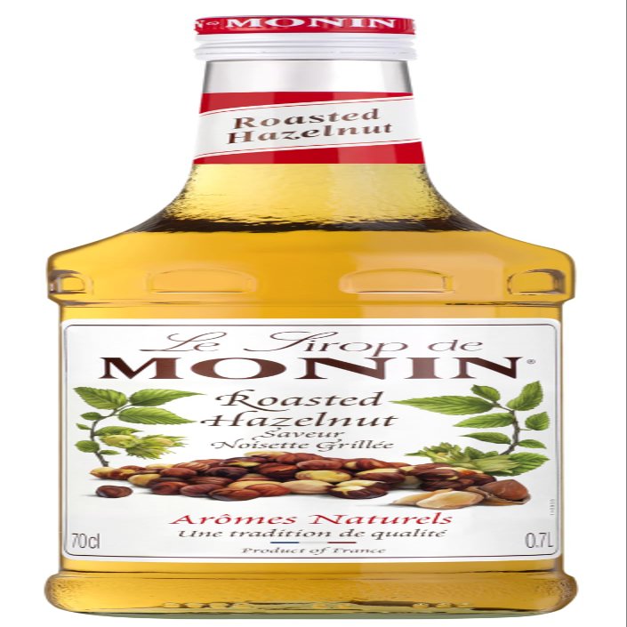 MONIN Premium Roasted Hazelnut Syrup 700ml for Coffees, Frappes and Cocktails. Vegan-Friendly, 100% Natural Flavours and Colourings.