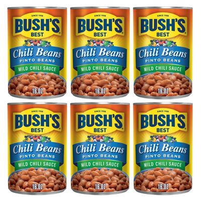 Bush's Chili Beans 16oz (Pack of 6) (Pinto Beans in Chili Sauce) 1 Pound (Pack of 6)