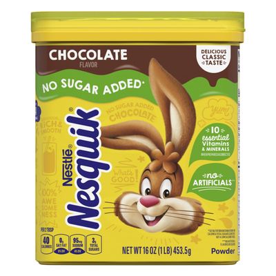 Nesquik Chocolate Powder No Sugar Added 453 gram, Low Calories, Low Fat