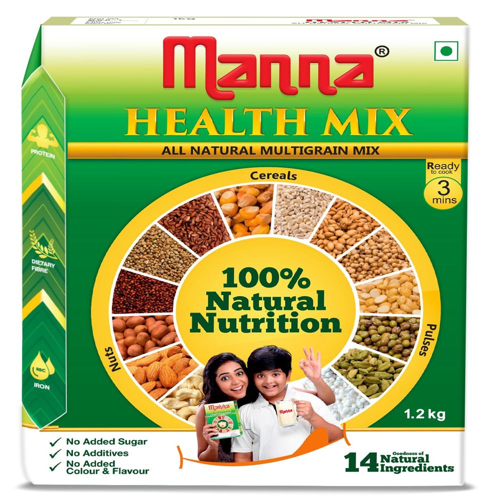 Manna Health Mix, All Natural Kids Nutrition Drink, with 14 ingredients, Zero Sugar 100% Natural Nutrition - 1kg (Pack of 1)