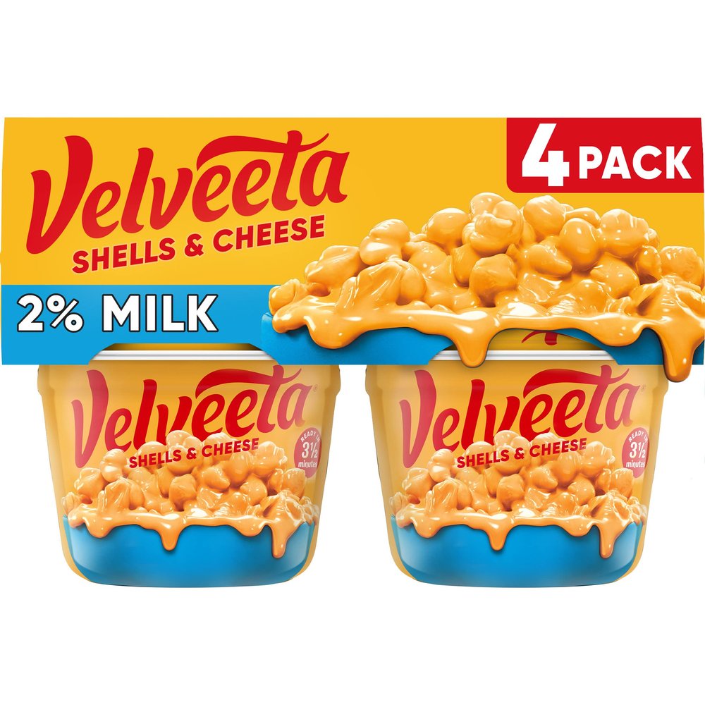 Velveeta Shells & Cheese Microwavable Macaroni and Cheese Cups with 2% Milk Cheese (Pack of 4, 62ml)