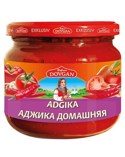 Dovgan "Adgika" Sauce, Spicy, 1 Box of 12 Jars, 380 g Each